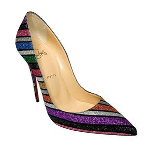Christian Louboutin So Kate 120 Stripy Rainbow Glitter Heels Size 39 Pumps